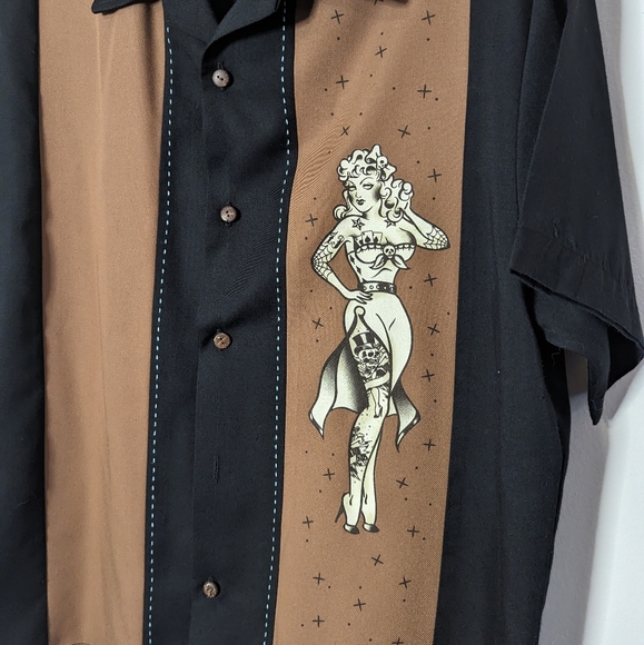 Lucky 13 pinup button down retro sailor Jerry art style missing a button - Picture 6 of 9